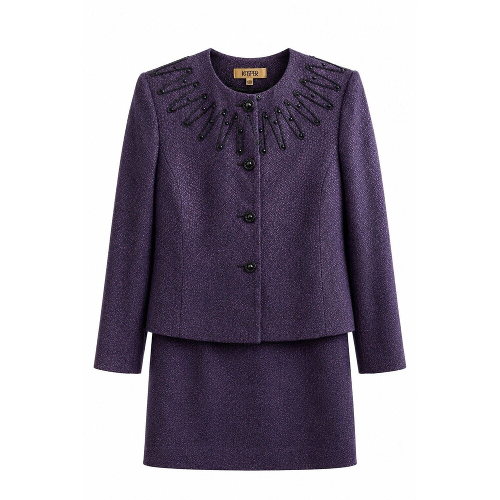 Kasper Dress Suit Purple & Black with Beading Size 4 Fully lined